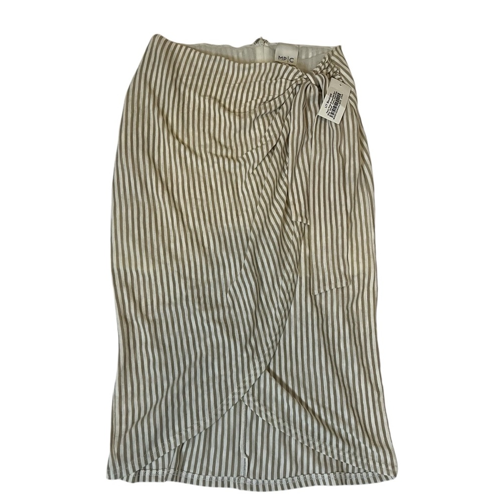 Faux Wrap Striped Midi Skirt